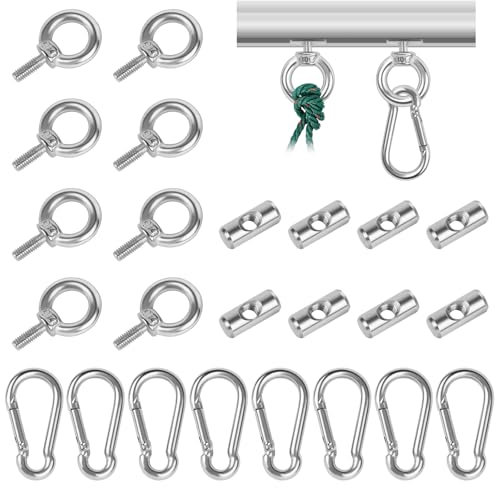 GOWTX Lot de 8 butoirs pour rail de passepoil de 6 mm pour auvent de camping-car, butée de passepoil en acier inoxydable avec mousqueton, crochet pour rail de fixation pour rail de store, accessoires