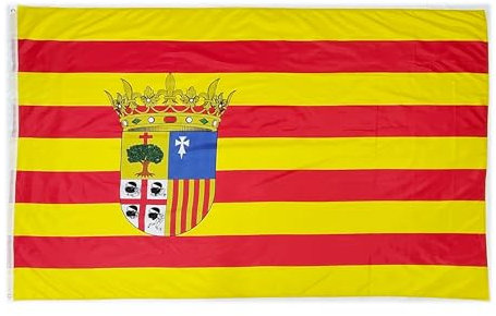 Bandera de Aragón XL para Exterior, 225x150 cm, Reforzada para Balcón con 2 Ojales Metálicos (Aragón, 225x150CM)