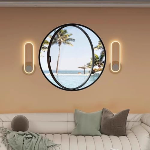 Bubinblau Finestre di Ventilazione Girevoli Rotonde a 360°, Finestre in Vetro Temperato a Filo, Finestre in Vetro Ventilato Ribaltabili, per Casa, Bagno, Cucina,Nero,A 60cm