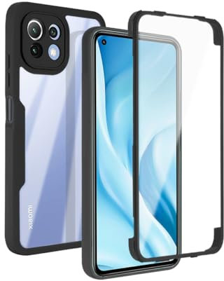 UPLAI Transparente Hülle für Xiaomi 11 Lite 5G NE/Xiaomi Mi 11 Lite, 360-Grad-Ganzkörper Militärqualität Stoßfest Handyhülle Eingebauter Displayschutz, Weich TPU Bumper Schutzhülle. Schwarz