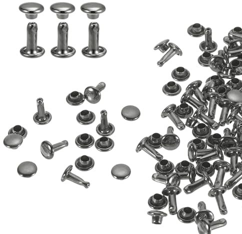 QUARKZMAN 60er Set Leder Nieten 6x8mm Runde Doppelkappe Tubular Metall Hohlnieten Spitznieten Zubehör Schraubnieten Rücknieten für Lochzange Gürtel Dekoration Kleidung Handwerk (Gunmetal)