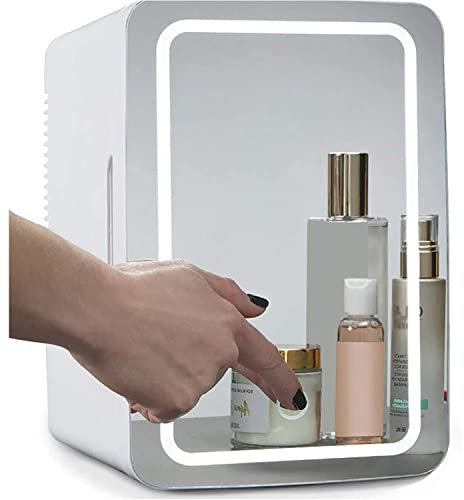 Mini Fridge 8L Beauty Fridge with LED Light 2 in 1 Makeup Mirror Skincare Fridge, Compact Portable Cooler Warmer