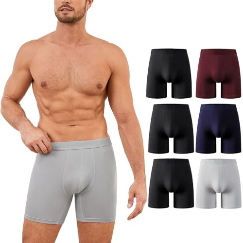 PUTUO Boxers Homme Longs en Bambou: Lot de 6 sous-Vêtements Ultra-Doux Confortables sans Étiquette avec Poche 3D - Idéal pour Peaux Sensibles Sport Travail et Usage Quotidien