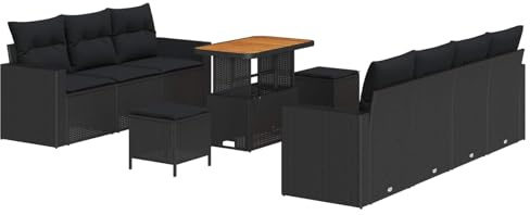vidaXL Gartensofa-Set 10 STK. 7-Sitzanzahl Schwarz Poly-Rattan