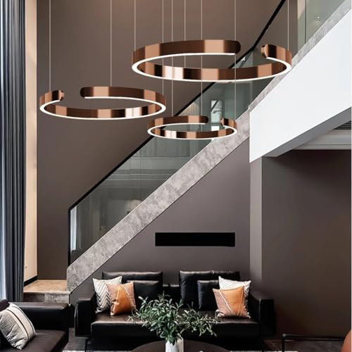 JINWELL LED Pendelleuchte Esstisch, Dimmbar Pendelleuchten Moderne Ringe Design Hängeleuchte Aluminium Esszimmerlampe Hängelampe Hängend Lampen Für Esstischlampe Büro Küche(Rose gold,40+60+80cm)