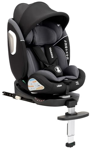 Siège Auto i-Size ISOFIX Pivotant 360°, 0-12 Ans (40-150 cm), Jambe de Force, Protection Anti-Chocs Latéraux, Certifié ECE R129 (Noir/Gris) (Noir)