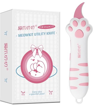 MEOWKIT Cuttermesser mit Katzenpfotengriff, Edelstahlklinge, Rosa | Für Pakete, Klebeband und Umschläge, Antihaftbeschichtung hilft, Klebereste zu reduzieren, kompakt und leicht zu verstauen