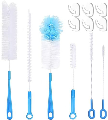 Realjoy 6 Stück Flaschenbürste, Reinigungsbürste Set, Flaschenbürste Lang mit 6 Haken, Strohhalm Bürste, Flaschenreiniger Bürste für Babyflaschen, Glas, Thermosbecher, Strohhalme, Teekannen