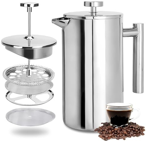 WEELOO Stainless Steel French Press Coffee Maker 0.35 L/12 oz | 2 Cups Cafetiere Coffee Press with 3 Level Filter, French Coffee Press for Travel, Gift, Home