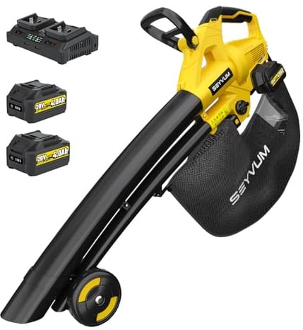 Aspirateur à feuilles sans fil 40 V 2 x 4,0 Ah avec chargeur, souffleur 3 en 1, aspirateur et broyeur, 6 vitesses, vitesse de soufflage 190 km/h, sac collecteur de 45 l pour le jardin