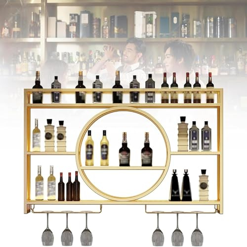 Weinregal zum Aufhängen, Wandmontage, stilvolles Flaschenregal für Zuhause, Bar und Küche, platzsparend, Glasvitrine, 120 x 15 x 80 cm, Alkohol-Aufbewahrungslösung