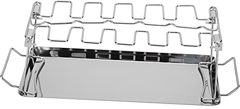 Chicken Wing Leg Rack with Bakeware, Vertical Chicken Leg Grill for Oven and BBQ, Stainless Steel Drumstick Roaster Stand with Drip Tray for Even Cooking