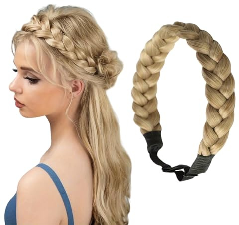 ARYIMYDP 1 Stück Geflochtenes Haarband mit Kunsthaar, elastisch, verstellbar, Fischgrätenzopf-Stil, sandblonde Farbe, ideal für Oktoberfest, Karneval, für Freundin, Mutter oder Schwester