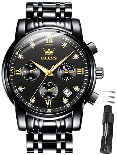 OLEVS Armbanduhr Herren Luxus Quarz Edelstahl Business Chronograph | Uhren Herren 3Bar Wasserdicht 42mm Zifferblatt mit Mondphase Datum Leuchtzeiger klassisch schlicht Geschenk für Männer