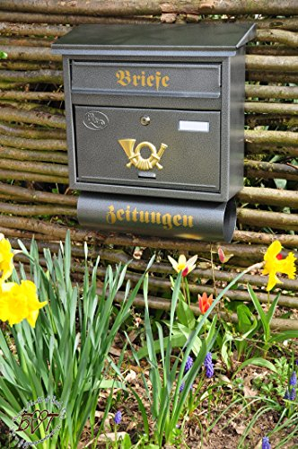 BTV Briefkasten, groß XXL, Premium-Qualität, lackiert, Hammerschlag-Optik FG/SI groß in Farbe Silber Edelstahl Farben Zeitungsfach Zeitungen Post antik Mailbox Schild