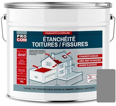 Peinture, résine d'étanchéité toiture, réparation tuiles, fissures, anti-fuites, décore, protège, plusieurs coloris PROCOM 10 litres