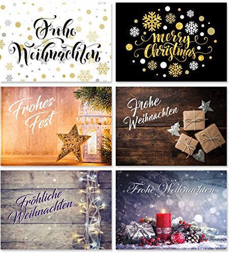 Deqosy 24 Weihnachts-Postkarten (6 Motive, jeweils 4 Postkarten), Weihnachtskarten, Weihnachtspostkarten
