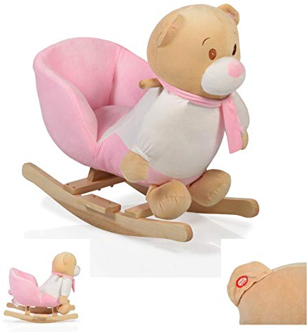 Plüsch Schaukeltier Bär rosa WJ-635 mit Handgriffe aus Holz ab 12 Monate