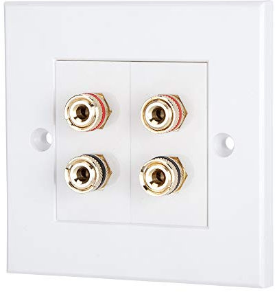 Computer Spares Speaker Faceplate/Wall Outlet - Red & Black, Gold Plated Binding Post Connectors - Accepts Banana Plugs & Speaker Cable (2 x Speaker Faceplate (4 Terminals))
