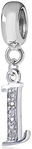 Buchstaben-Charm, 925er-Sterlingsilber, Perlen, Alphabet-Charm, I Charm, Jahrestag, Worte, Charm, passend für Pandora-Charm-Armband (I)