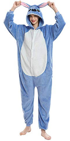 Costume Pyjama Animal Onesies Dinosaure Peluche Une Pièce Halloween Cosplay Flanelle pour Adultes Adolescents (Large, Blue)