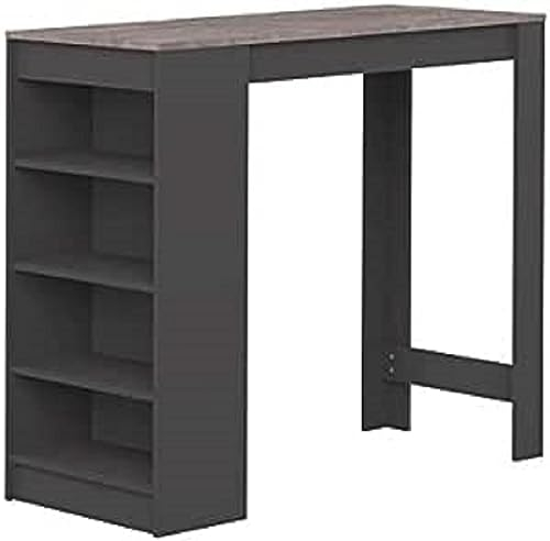TEMAHOME Aravis Mesa Bar con Almacenamiento, Tablero de Partículas de Melamina, Negro (Efecto Cemento), 115 x 50 x 102.7 cm