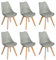 EGGREE 6er Set Esszimmerstühle mit Massivholz Buche Bein SGS Geprüfter, Retro Design Gepolsterter Stuhl Küchenstuhl Holz, Grau