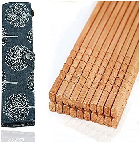 10-Pairs Reusable Bamboo Chopsticks Set, Travel Chopsticks with Case Reusable Chinese Korean Japanese Bamboo Portable Chopsticks Utensil Dishwasher Safe