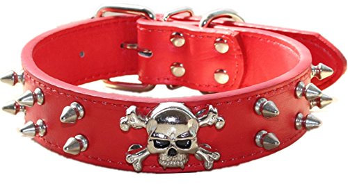 haoyueer Collar de perro de cuero con pinchos – 2 filas de remaches de bala tachonados de piel sintética – Accesorios geniales para mascotas de calavera para perros medianos y grandes... (L, rojo)