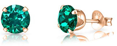 DTPsilver® - Orecchini Donna Argento 925 Placcato Oro Rosa con Cristallo Verde - Orecchini Punto Luce - Orecchini Piccoli a Lobo - Diametro 6 mm - Orecchini Verdi Smeraldo