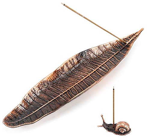 Accmor Incense Holder Set, Leaf and Snail Incense Burner, Incense Ash Catcher, Incense Sticks Holder for Counters, Meditation Room, Yoga, Home, Office, Red Copper