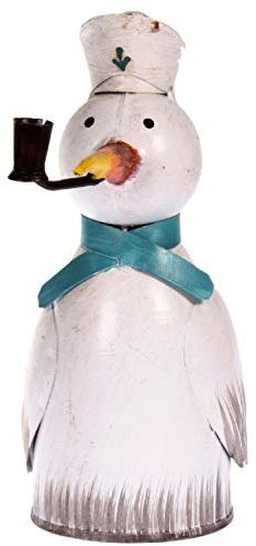 Aha Zaunhocker Möwe mit Pfeife blauem Schal 21 cm Figur aus Blech Metall Garten Deko Garten Balkon maritim Küste Meer Nordsee Dekofigur Pfostenhocker