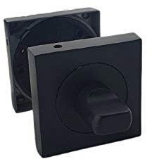Golden Grace Turn & Release Set for Bathroom Lock on Square Backplate in Matt Black Finish with Round Inner Ring, Toilet Door Thumb Twist