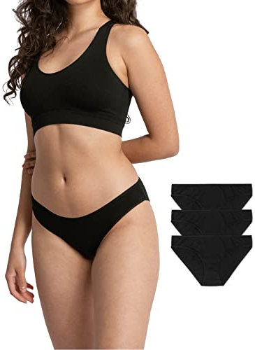 Snocks Damen Unterwäsche Slip aus Bio-Baumwolle (3er Pack) - Unterhosen Frauen Klassisches Schlichtes Design - Perfekte Passform - Kein Einschneidendes Gummiband - Gr. S - Farbe Schwarz