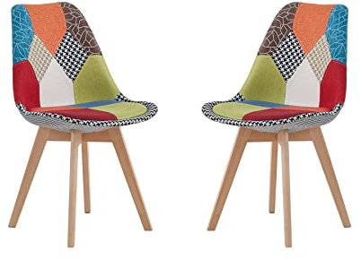 EGOONM Juego de 2 Sillas de Comedor Patchwork, Silla de Comedor de Estilo Nórdico, Apto para Salón y Cocina, Rojo