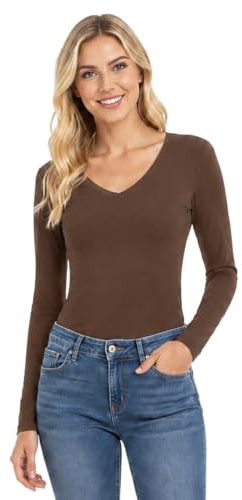 Womens Long Sleeve Top T Shirts V Neck Ladies Basic Slim Fit Casual Tee | VNeck, Soft, Stretchable, Regular Fitted, Available in Plus Size Black