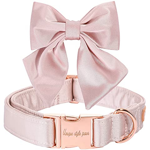 Unique style paws Silk Pink Color Dog Collar Adjustable Durable Dog Collar with Bow Wedding Bowtie Collar for Small Puppy and Cats