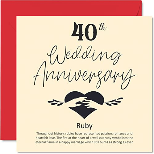 Glückwunschkarte zum 40. Hochzeitstag für Ehemann, Ehefrau, Freund, Freundin – zum 40. Hochzeitstag – Karte zur Rubinhochzeit für Frauen, Männer, sie ihn, 145 mm x 145 mm