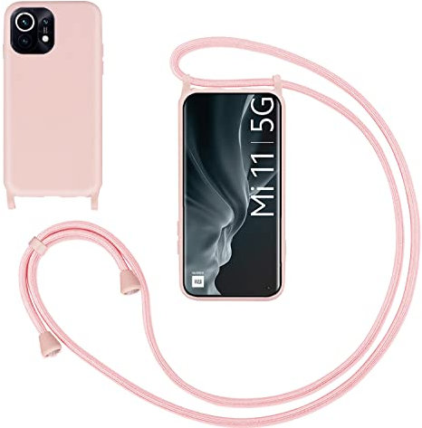 GoodcAcy Handykette Handyhülle für Xiaomi Mi 11,Smartphone Necklace Hülle mit Band Schutzhülle mit Kette zum umhängen Halskette Flüssig Silikon Case für Xiaomi Mi 11,Pink