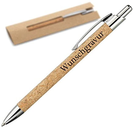 polar-effekt Kugelschreiber aus Kork und Aluminium - mit Wunschgravur - Blaue Mine - ergonomischer Griff - nachhaltig und wiederbefüllbar - Schreibstift für Schule, Uni, Büro