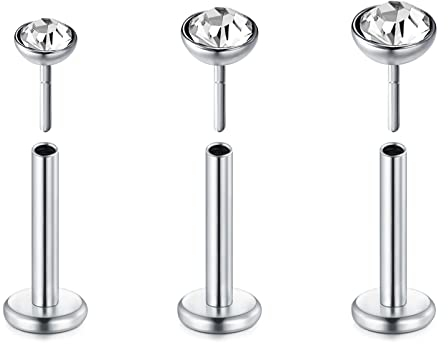 Crdifu Push-in Labret Lippenpiercing Stecker 8mm Chirurgenstahl 16G Piercing Lippe Helix Medusa Madonna Silber