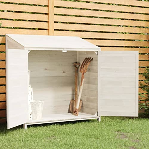 ANGYANG Geräteschuppen, Gartenhaus, Gerätehaus, Fahrradgarage, Gartenhütte, Geräte Schuppen, Gartengerätehaus, Weiß 102x52x112 cm Massivholz Tanne