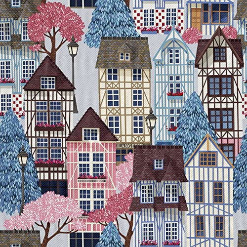 HEKO PANELS Stoff Oxford Wasserdichte Meterware Canvas-Stoff Polyester Zum Nähen Nähstoffe Möbelstoffe Dekostoffe Wasserabweisend Blickdicht Kinder Häuser Bunt 1 Meter 155 x 100 cm