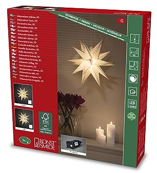 Konstsmide Weißer 3D Papierstern, inkl. Anschlusskabel mit an/aus Schalter und Dimmer, 1 warm weiße Diode, 12V, Innen, 3,6W, weißes Kabel - 5980-200FSC