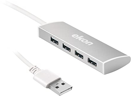 Ekon HUB multiporta, 4 porte USB-A 2.0, cavo USB-A, per PC, laptop, mouse, cavi di ricarica, tastiere, chiavette USB