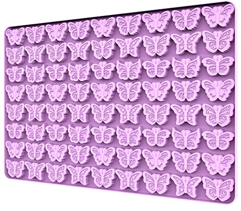 sofliym Butterfly Molds Silicone for Chocolate Candy Gummy, Small Wax Melt Molds Butterfly Baking Molds Ice Cube Tray with Scraper