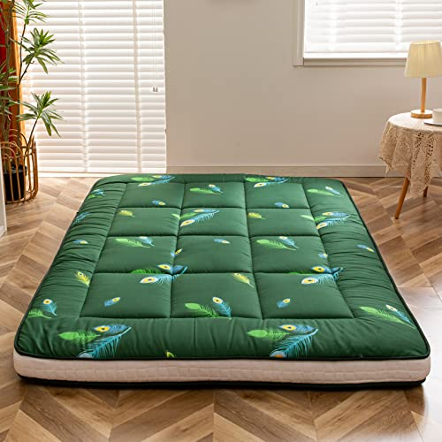 MAXYOYO Futon Matratze, Gepolsterte Japanische Bodenmatratze Gesteppte Bett Matratzenauflage, Extra Dicke Faltbare Isomatte Atmungsaktive Bodenliege Gästebett für Camping Couch (Pfau, 140 x 200 cm)