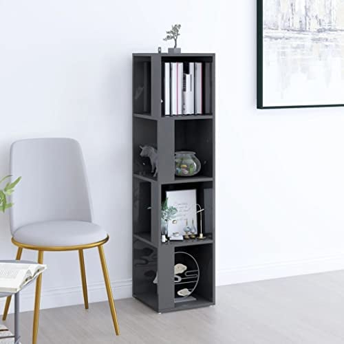 VACARX Eckschrank Hochglanz Grau 33x33x132 cm Holz Hochglanz Grau