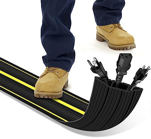 TOKPLNU Floor Cable Cover Protector, 3M Heavy Duty Floor Cable Cover Rubber Black Wire Protector Covers with 3 Large Cord Channels, Flexible Outdoor Cable Protector Tidy for Wires