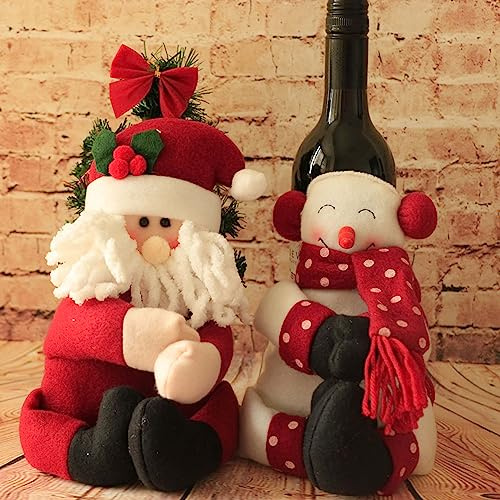 VANTATY 2 Pieces Cute Santa Claus Wine Bottle Cover, Christmas Snowman Wine Bottle Holder Sets Coat, Xmas Decoration Party Dinner Decors Table Ornament, Christmas Wine Bottle Bags For Dining Xmas Gift